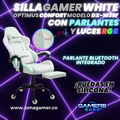 Silla gamer DX-1039F White con luces RGB + Parlantes + reposapiés y ruedas en silicona