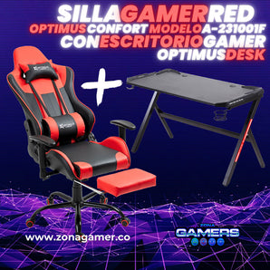 Combo Silla Gamer A-231001F Red + Escritorio Gamer Optimus Desk
