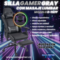 Silla Gamer E-1127F Gray + masajeador lumbar con reposapiés incluido y ruedas en silicona