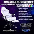 Silla gamer ARMOR-1039F White con luces RGB + reposapiés y ruedas en silicona