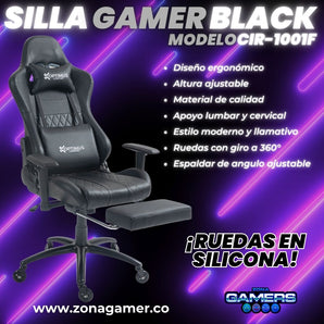 Silla Gamer CIR-1001F Black con reposapiés