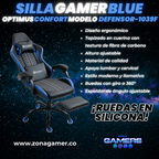 Silla Gamer Defensor-1039F Blue con reposapiés y ruedas en silicona