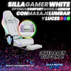 Silla Gamer Armor RGB White + masajeador lumbar con reposapiés incluido y ruedas en silicona