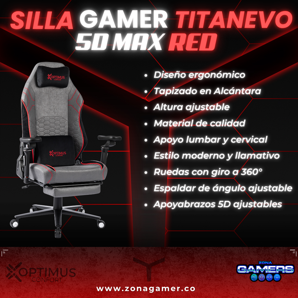 Silla Gamer TITANEVO 5D MAX Red