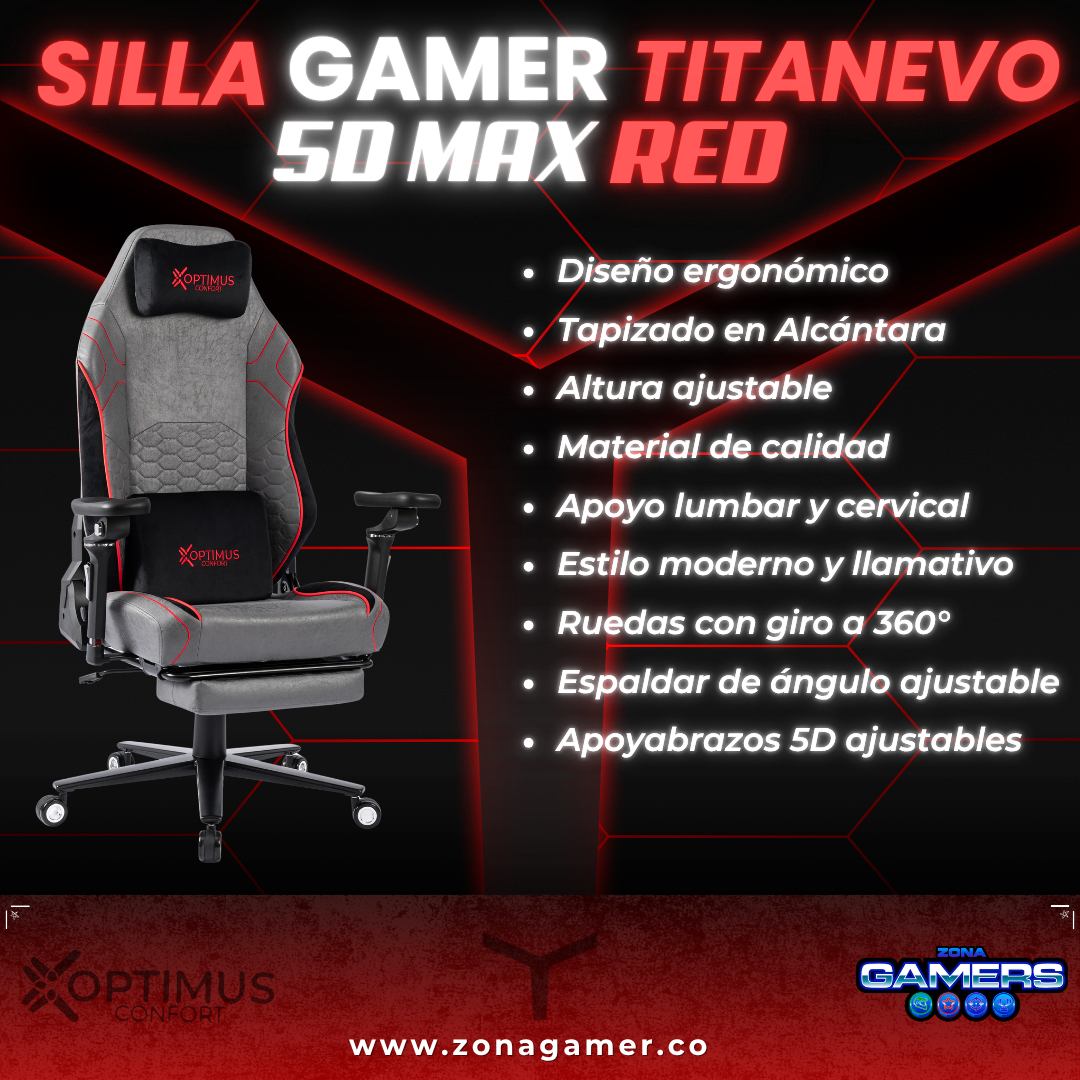 Silla Gamer TITANEVO 5D MAX Red