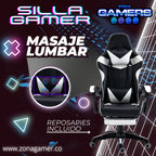 Silla Gamer AQ-1039F White con Masajeador Lumbar y Reposapies incluido
