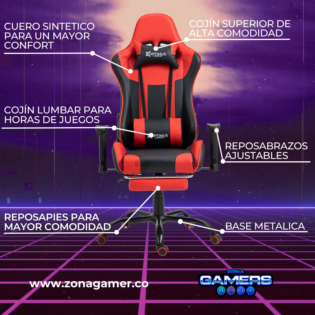 Silla Gamer A231001F Red con reposapies