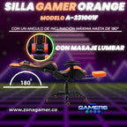 Silla Gamer A231001F Orange con masajeador lumbar y reposapies incluido