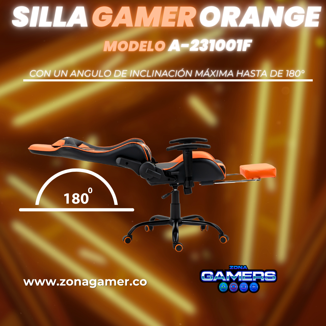 Silla Gamer A231001F Orange con reposapies