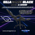 Silla Gamer A231039F Black con reposapiés y ruedas en silicona