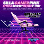 Silla Gamer V-1039F Pink con reposapiés y ruedas en silicona