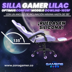Silla Gamer DOWLINE-1039F Lilac con reposapiés y ruedas en silicona