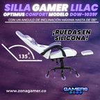 Silla Gamer DOW-1039F Lilac con reposapiés y ruedas en silicona