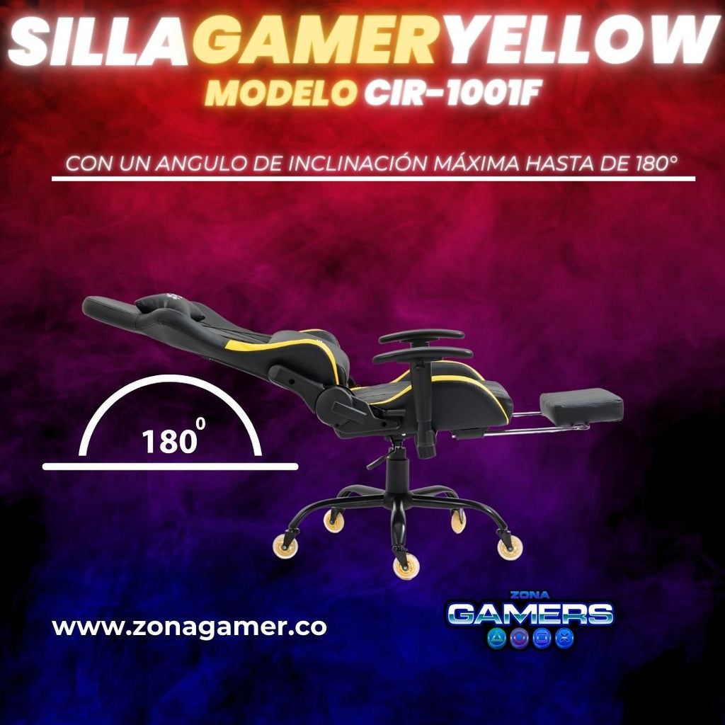 Silla Gamer CIR-1001F Yellow con reposapiés y ruedas en silicona