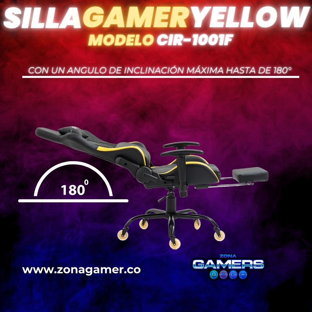 Silla Gamer CIR-1001F Yellow con reposapiés y ruedas en silicona