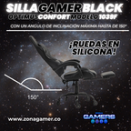 Silla Gamer 1039F Black con reposapiés y ruedas en silicona