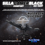 Silla Gamer DX-1127F Black con reposapiés y ruedas en silicona