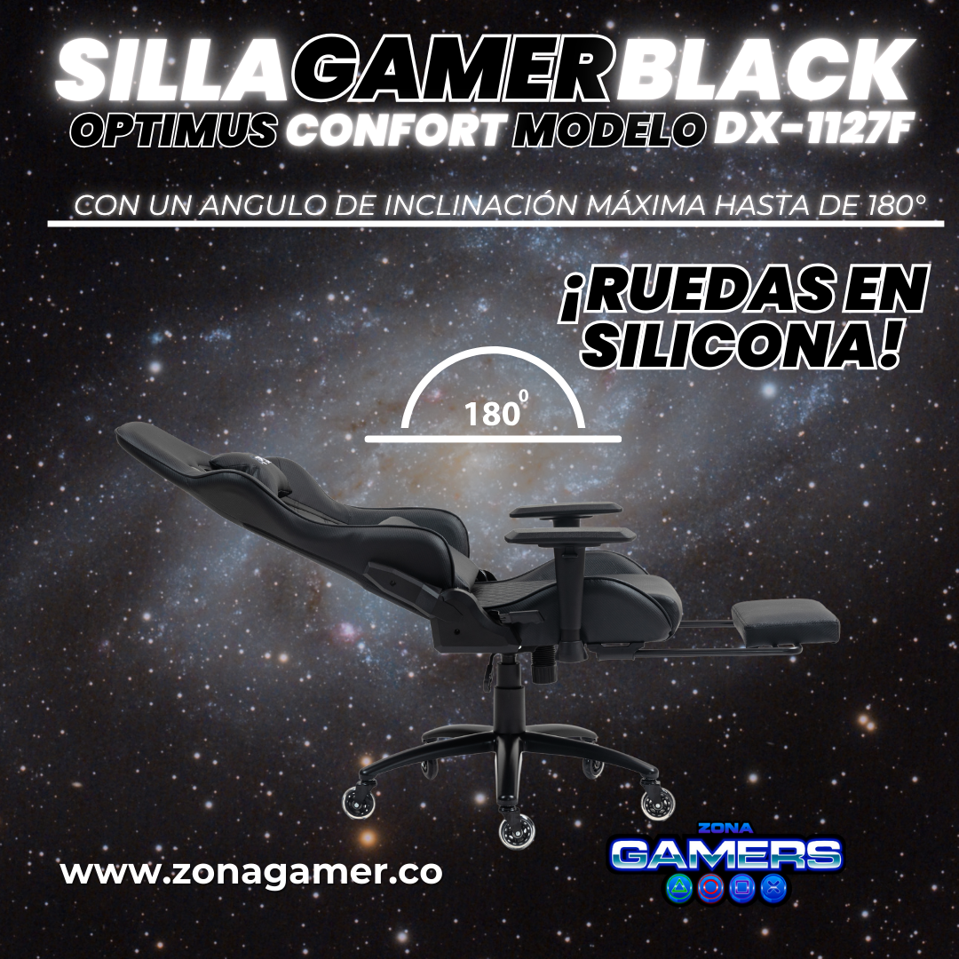 Silla Gamer DX-1127F Black con reposapiés y ruedas en silicona