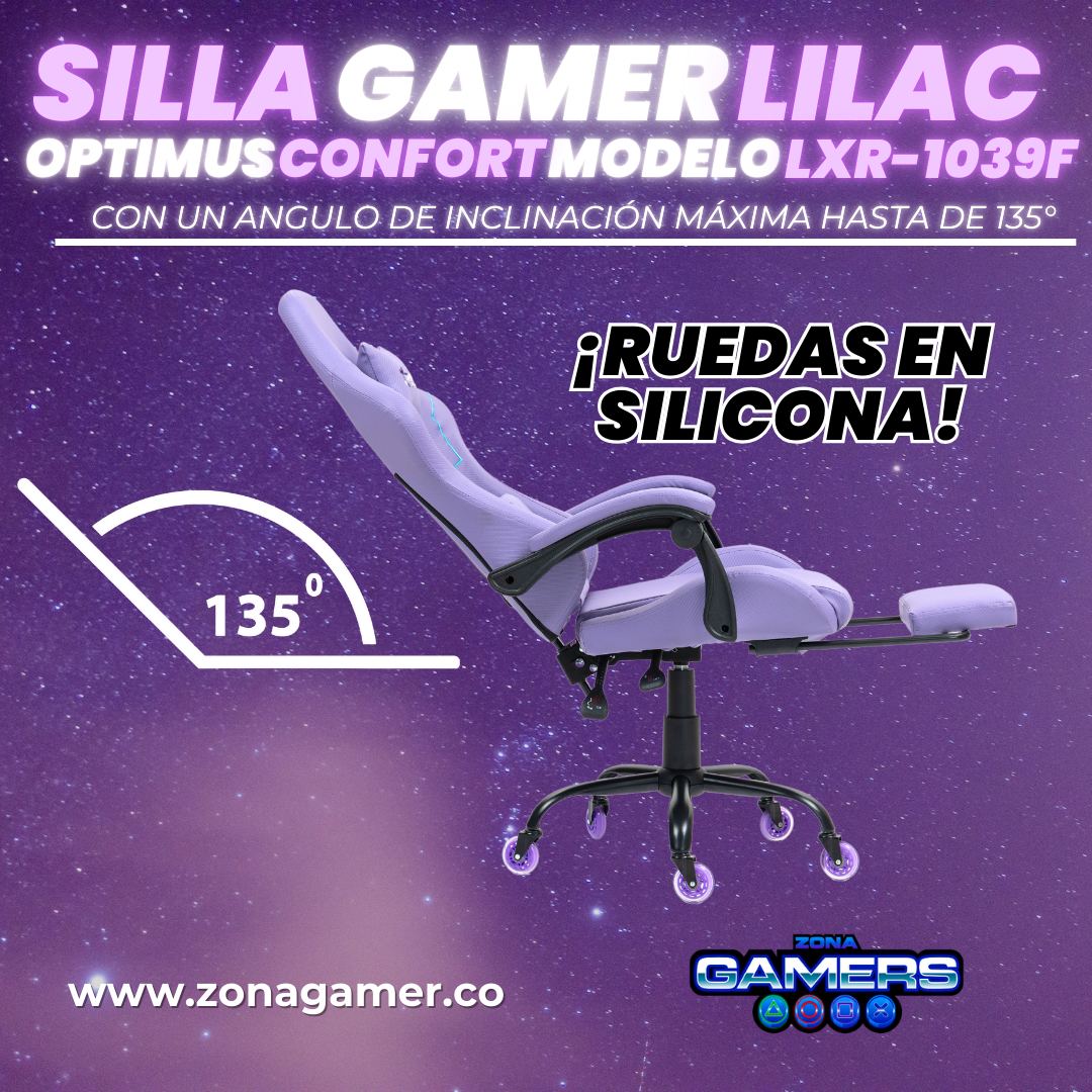 Silla Gamer LXR-1039F Lilac con reposapiés y ruedas en silicona