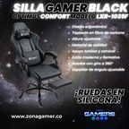 Silla Gamer LXR-1039F Black con reposapiés y ruedas en silicona