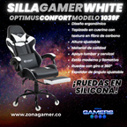 Silla Gamer 1039F White con reposapiés y ruedas en silicona