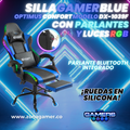 Silla gamer DX-1039F Blue con luces RGB + Parlantes + reposapiés y ruedas en silicona