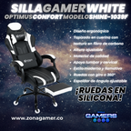Silla Gamer Shine-1039F White con reposapiés y ruedas en silicona