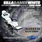 Silla Gamer DOW-1039F White con reposapiés y ruedas en silicona
