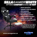 Silla Gamer E-1127F White con reposapiés y ruedas en silicona