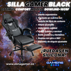 Silla Gamer DOWLINE-1039F Black con reposapiés y ruedas en silicona