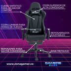 Silla gamer A231101F Black + reposapiés y ruedas en silicona