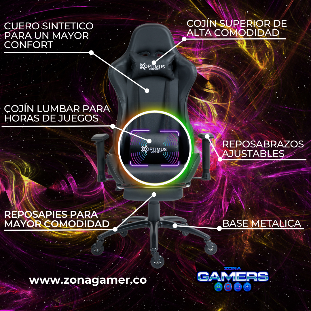 Silla Gamer A231101F Black + masajeador lumbar con reposapiés incluido y ruedas en silicona
