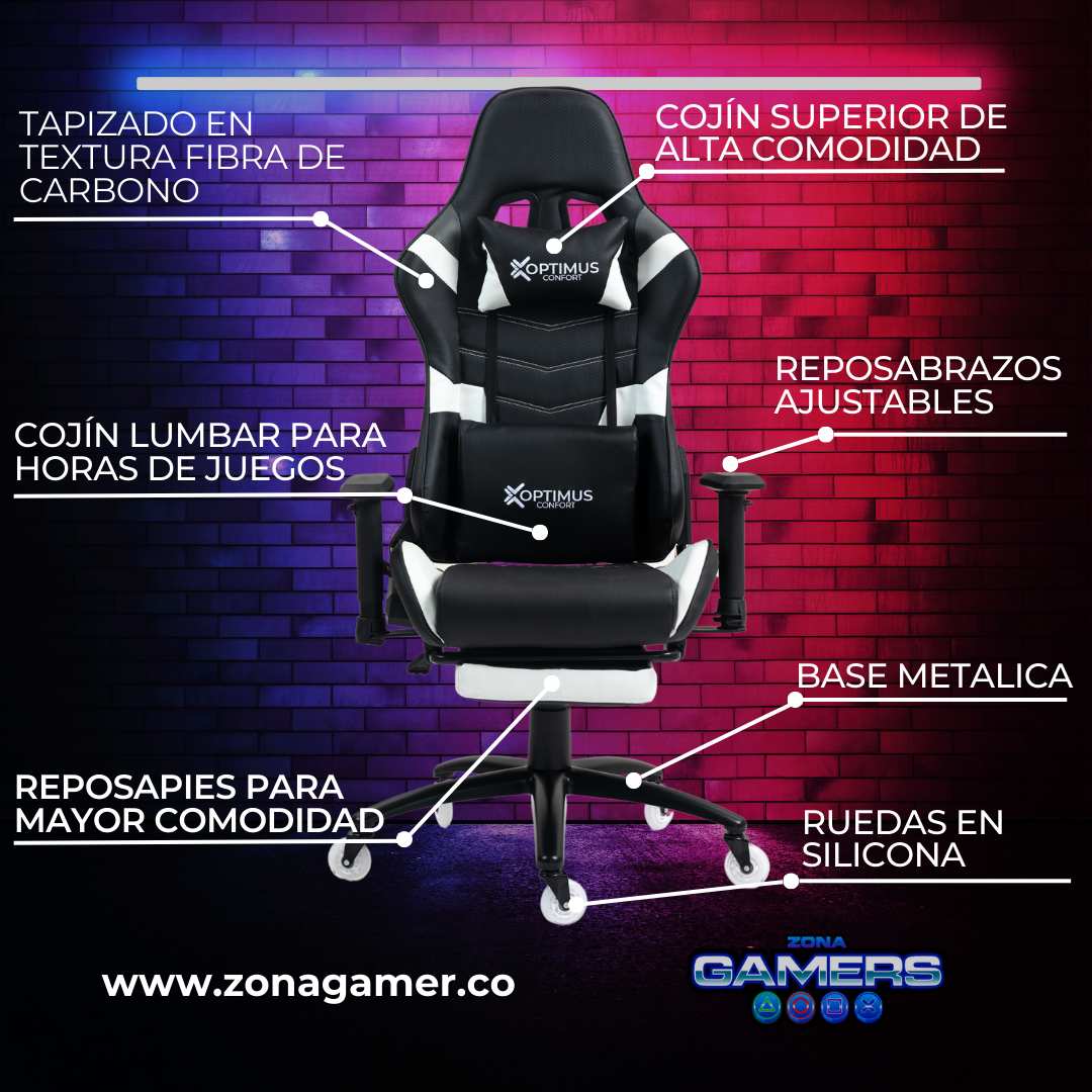 Silla Gamer DX-1127F White con reposapiés y ruedas en silicona