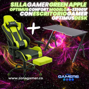 Combo Silla Gamer A-231001F Apple Green + Escritorio Gamer Optimus Desk
