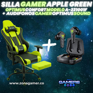 Combo Silla Gamer A-231001F Apple Green + Audifonos Gamer Optimus Sound