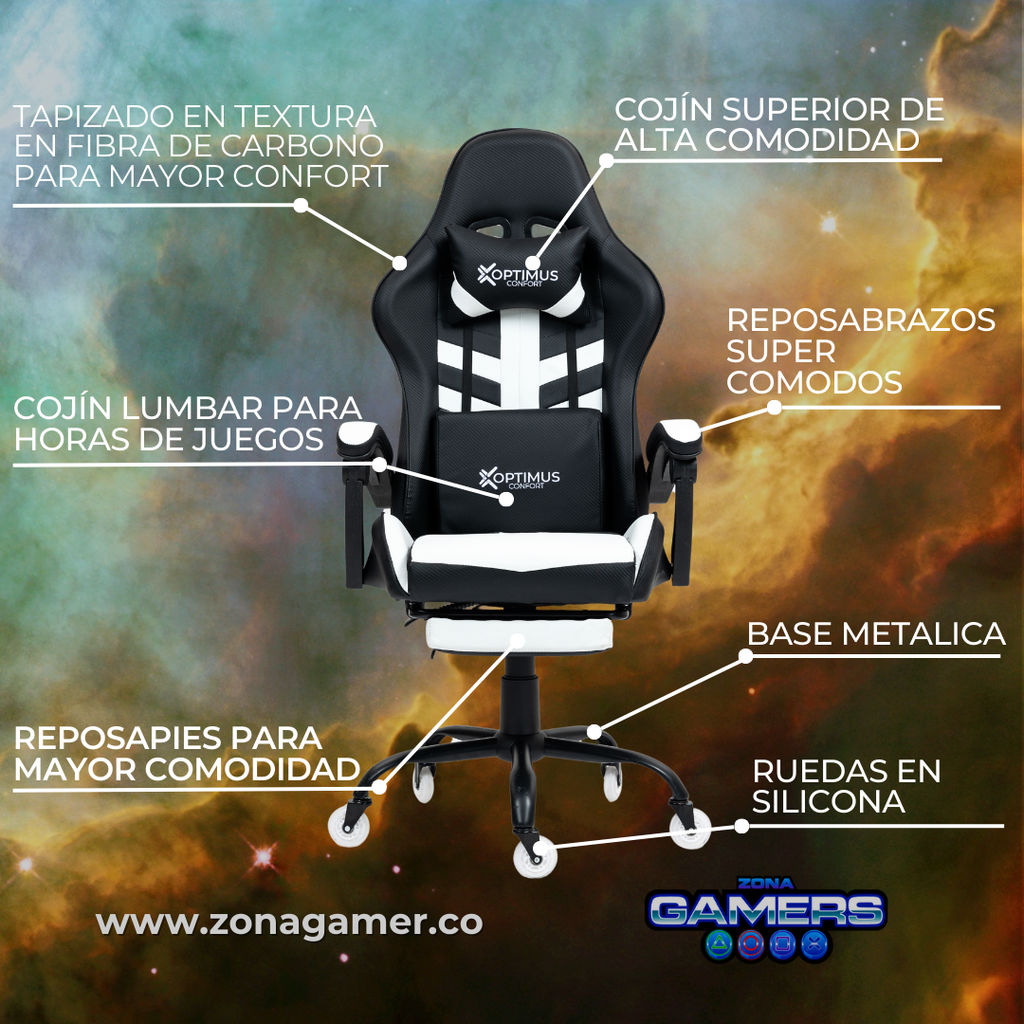 Silla Gamer Devil-1039F White con reposapiés y ruedas en silicona