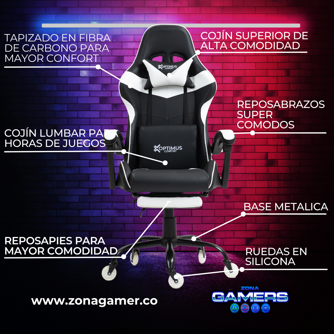 Silla Gamer AQ-1039F White con reposapiés y ruedas en silicona