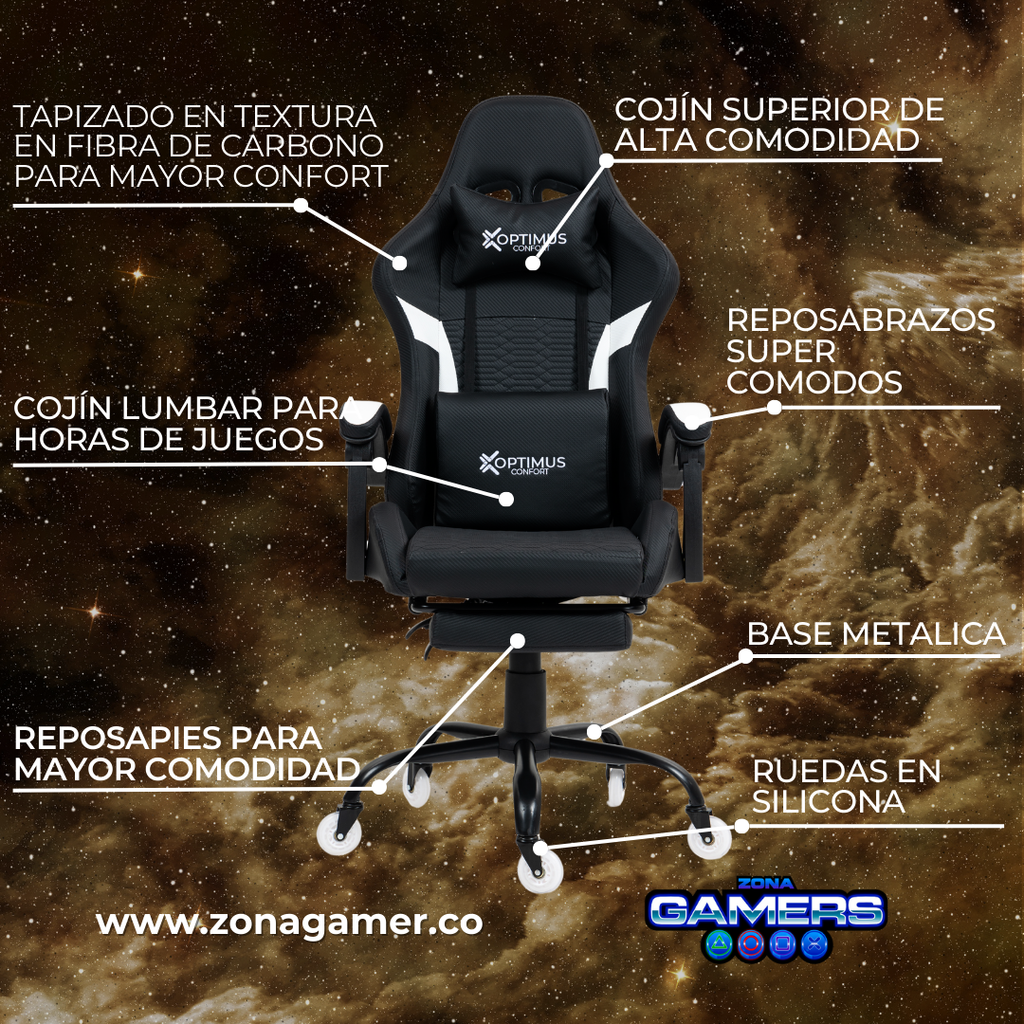Silla Gamer Titan-1039F White con reposapiés y ruedas en silicona