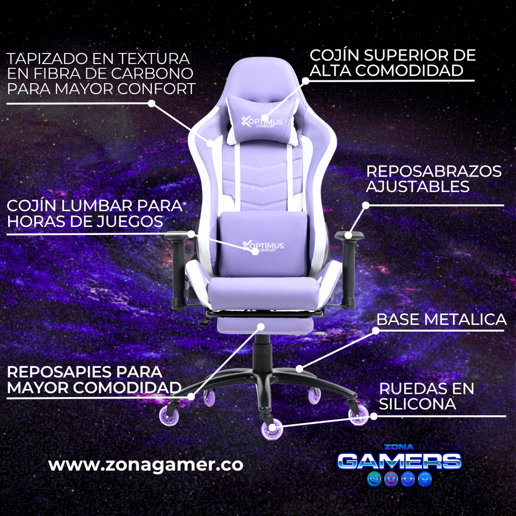 Silla Gamer DX-1127F PRO Lilac con reposapiés y ruedas en silicona