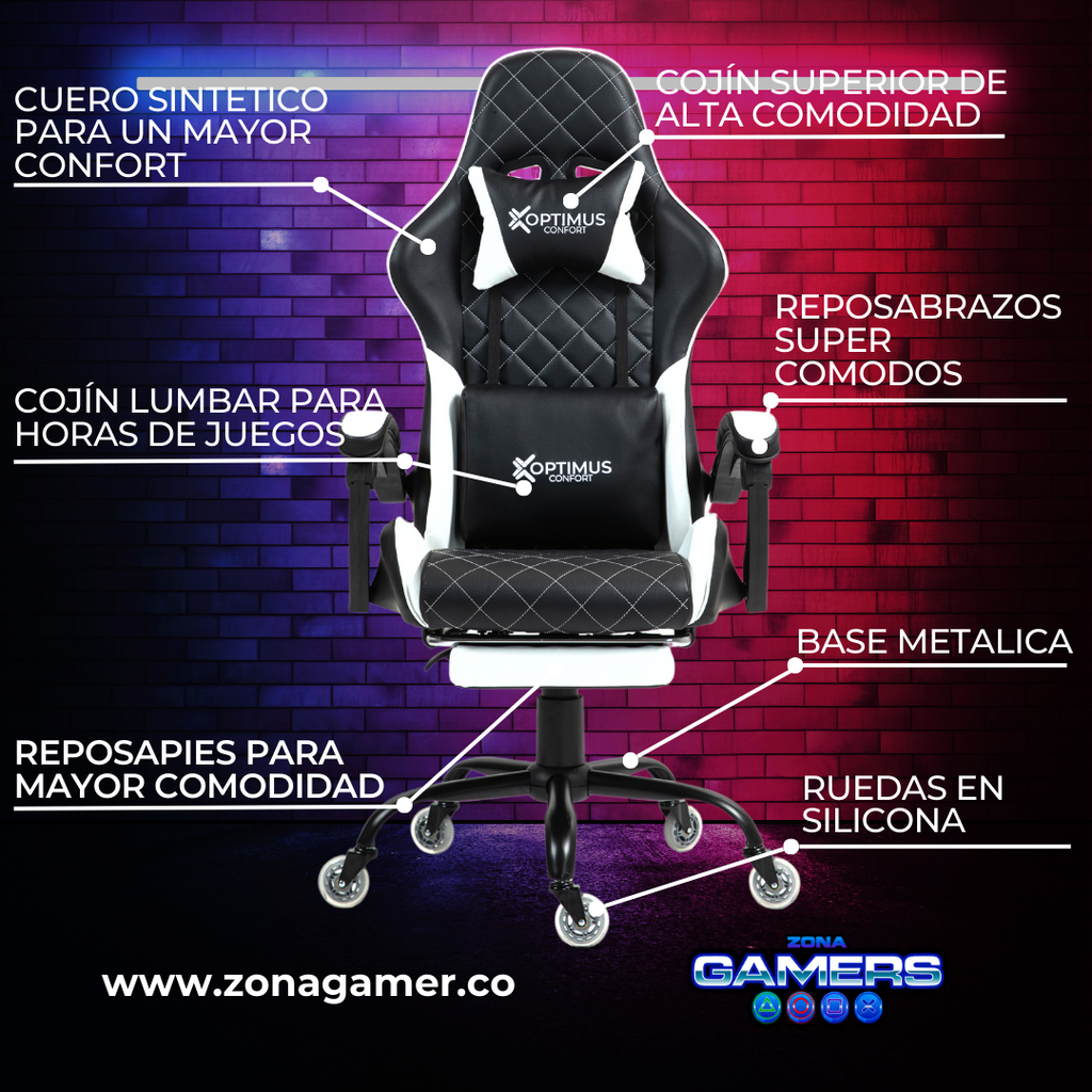 Silla Gamer ARMOR-1127F White con reposapiés y ruedas en silicona