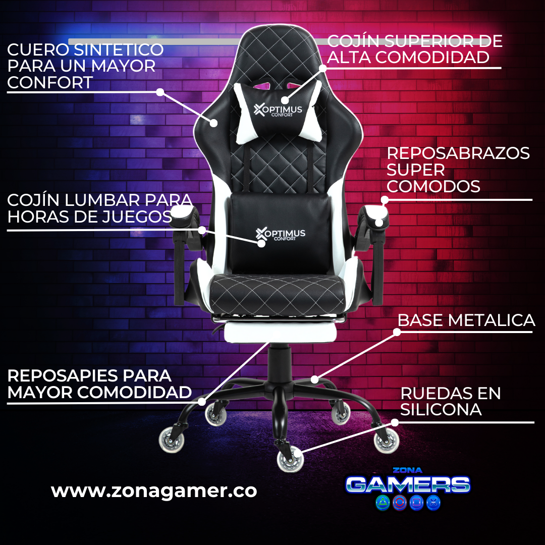 Silla Gamer ARMOR-1127F White con reposapiés y ruedas en silicona