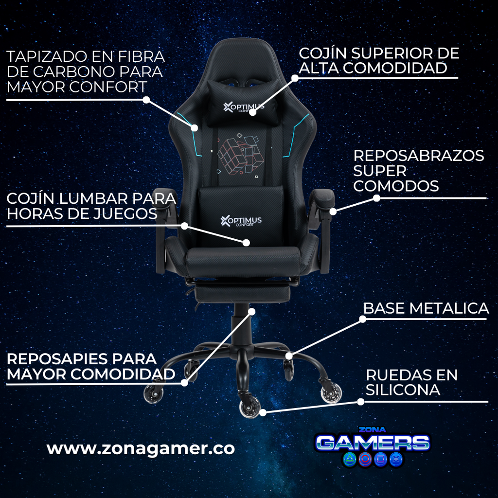 Silla Gamer LXR-1039F Black con reposapiés y ruedas en silicona