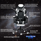 Silla Gamer Shine-1039F White con reposapiés y ruedas en silicona