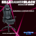 Silla gamer A231101F Black + reposapiés y ruedas en silicona