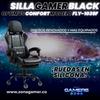 Silla Gamer Fly-1039F Black con reposapiés y ruedas en silicona