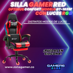 Silla gamer GT-1039F Red con luces RGB + reposapiés y ruedas en silicona