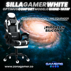 Silla Gamer Shine-1039F White con reposapiés y ruedas en silicona