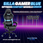 Silla Gamer ARMOR-1039F Blue con reposapiés y ruedas en silicona