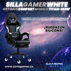 Silla Gamer Titan-1039F White con reposapiés y ruedas en silicona