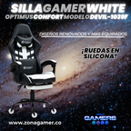 Silla Gamer Devil-1039F White con reposapiés y ruedas en silicona